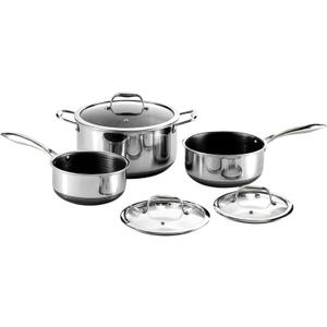 HexClad Hybrid Nonstick 6-Piece Pot Set, 2, 3, and 8-Quart Pots with Tempered Glass Lids, Stay-Cool Handles, Dishwasher-Friendly, Induction Ready, Compatible with All Cooktops