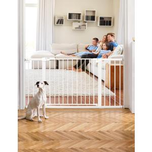 BABELIO 36-57" Extra Wide Baby/Dog Gate, Auto Close with Large Walk Thru Door,Safety for Pet, House, Stairs and Doorways, Pressure Mounted for Chlid, White (28"Tall 36"-57" Wide)