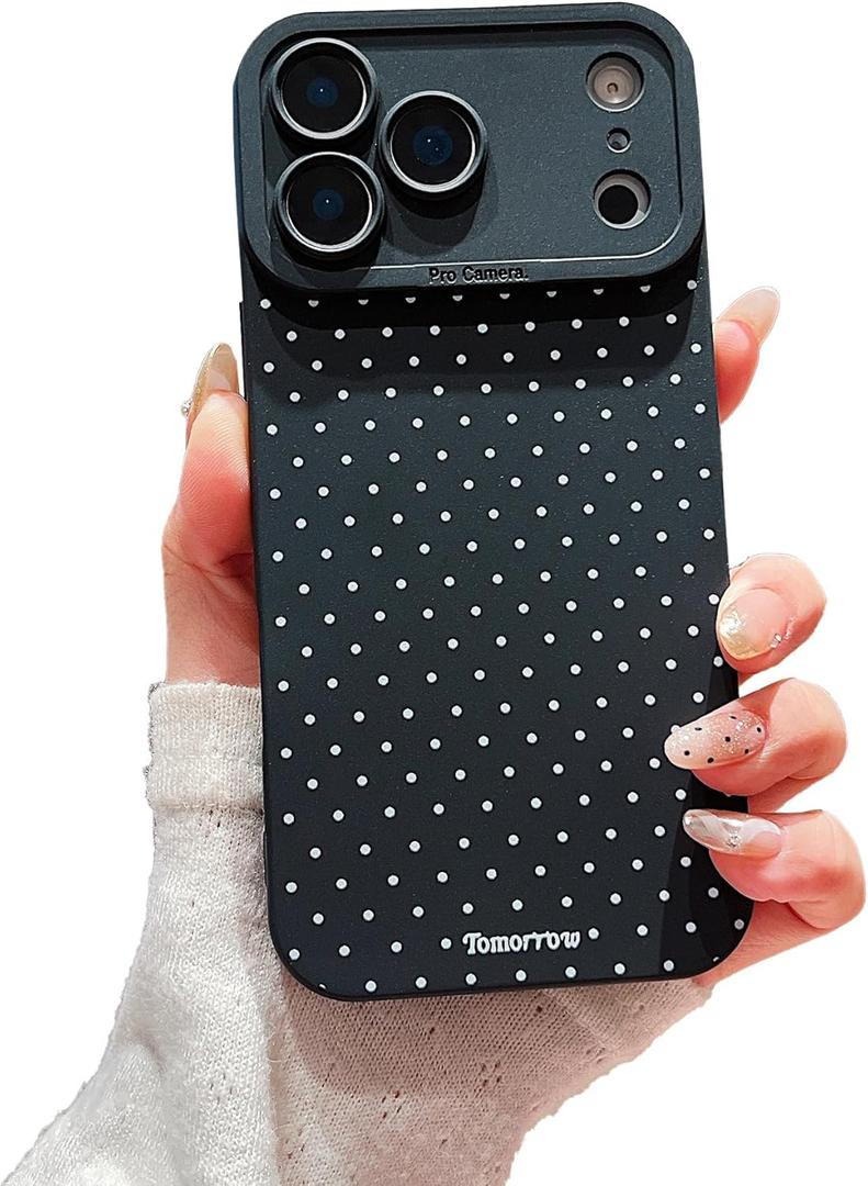 Compatible with iPhone 17 Pro Max Case Cute Aesthetic Polka Dot Pattern Design for Girls Women, Soft Silicone Shockproof Protective Designed for iPhone 17 Pro Max Case-Black