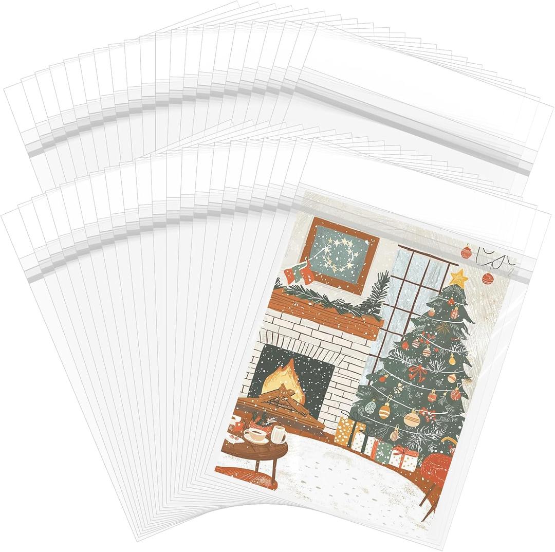 VOKOY 100 Pack 8 3/8 x 10 1/8 inches Crystal Clear Sleeves Storage Bags, Self Sealing Cellophane Bags Magazine Sleeves Protectors for 8x10 Photo Mats Art Prints Drawings