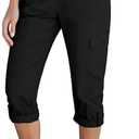 GRAPENT Cargo Capri Pants for Women High Waisted Relaxed Fit Elastic Knit Waist Casual Capris Trousers Cropped Pants Size L