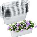10 Pcs Galvanized Oval Planters Tub with Handles, Metal Pail Flower Pot Planter Box for Floral Arrangements Patio Garden, 11.5  4.3  3.7 in