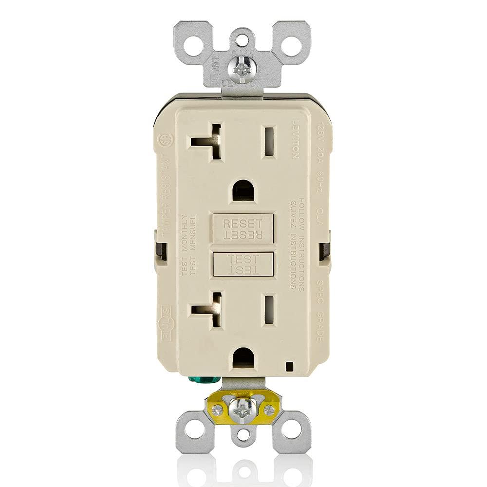Leviton GFCI Outlet, 20 Amp, Self Test, Tamper-Resistant with LED Indicator Light, Protection from Electric Shock and Electrocution, GFTR2-T, Light Almond