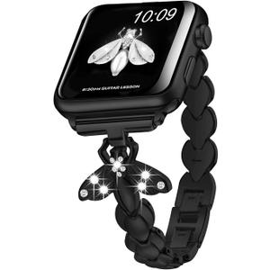 2 x SaNgaiMEi Strap Compatible with Apple Watch Ultra Band 49mm 45mm 44mm 42mm 41mm 40mm 38mm Women Bee Iwatch Band Stainless Steel Wristband for Apple Watch Series 8/7/6/5//4/3/2/1/SE (Black)