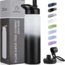 DOMICARE Insulated Water Bottle, 22 oz Vacuum Insulated Stainless Steel Reusable Sports Bottle with Straw Lid & Spout Lid for Travel, Camping, Bike, Leakproof, Black/White, 1 Pack