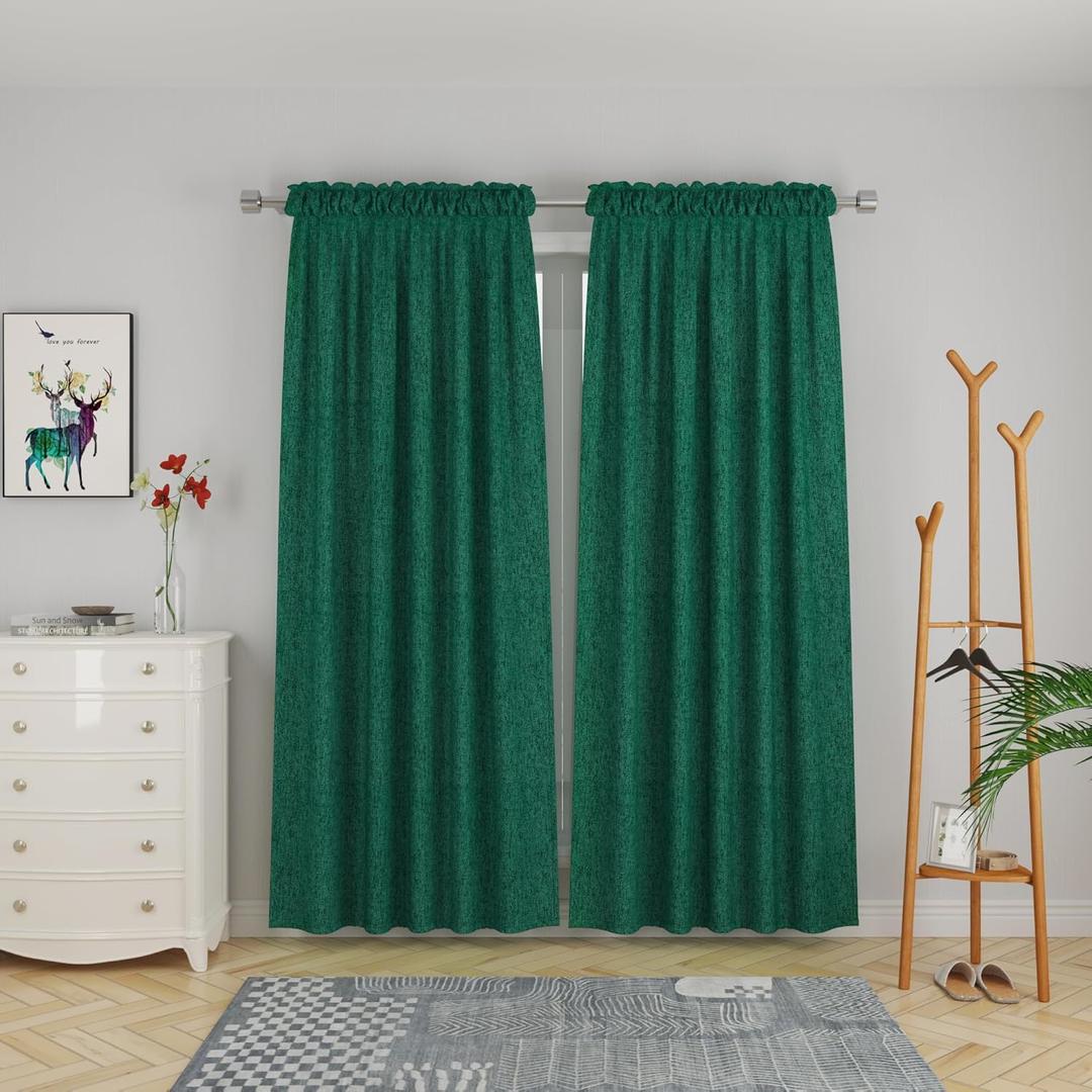 UPOPO Green Curtains Privacy Curtains 80 inches Long Kitchen Semi Sheer Drapes Living Room Divider Bedroom Basement Sliding Glass Door Window Curtain Patio Linen Textured 2 Panels Rod Pocket