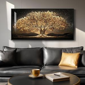 Framed Gold Tree of Life Wall Art for Living Room, Large Black and Gold Canvas Prints Artwork for Walls, Modern Luxury Tree Pictures Wall Decor, Kitchen, Bedroom, Hallway, Office 24x48 Inch