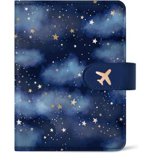 Passport Holder for Travel Essentials, RFID Blocking Leather Cover Wallet with Magnetic Closure, Aesthetic & Cute Passport Book Case for Women and Men - Star