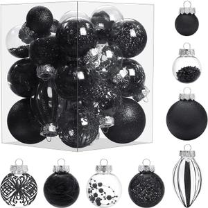Christmas Ornaments Set, 32Pcs Clear Plastic Shatterproof Christmas Ball Hanging Ornaments for Xmas Tree Decorations, for Indoor Home Thanksgiving Party Holiday Decor - Black.