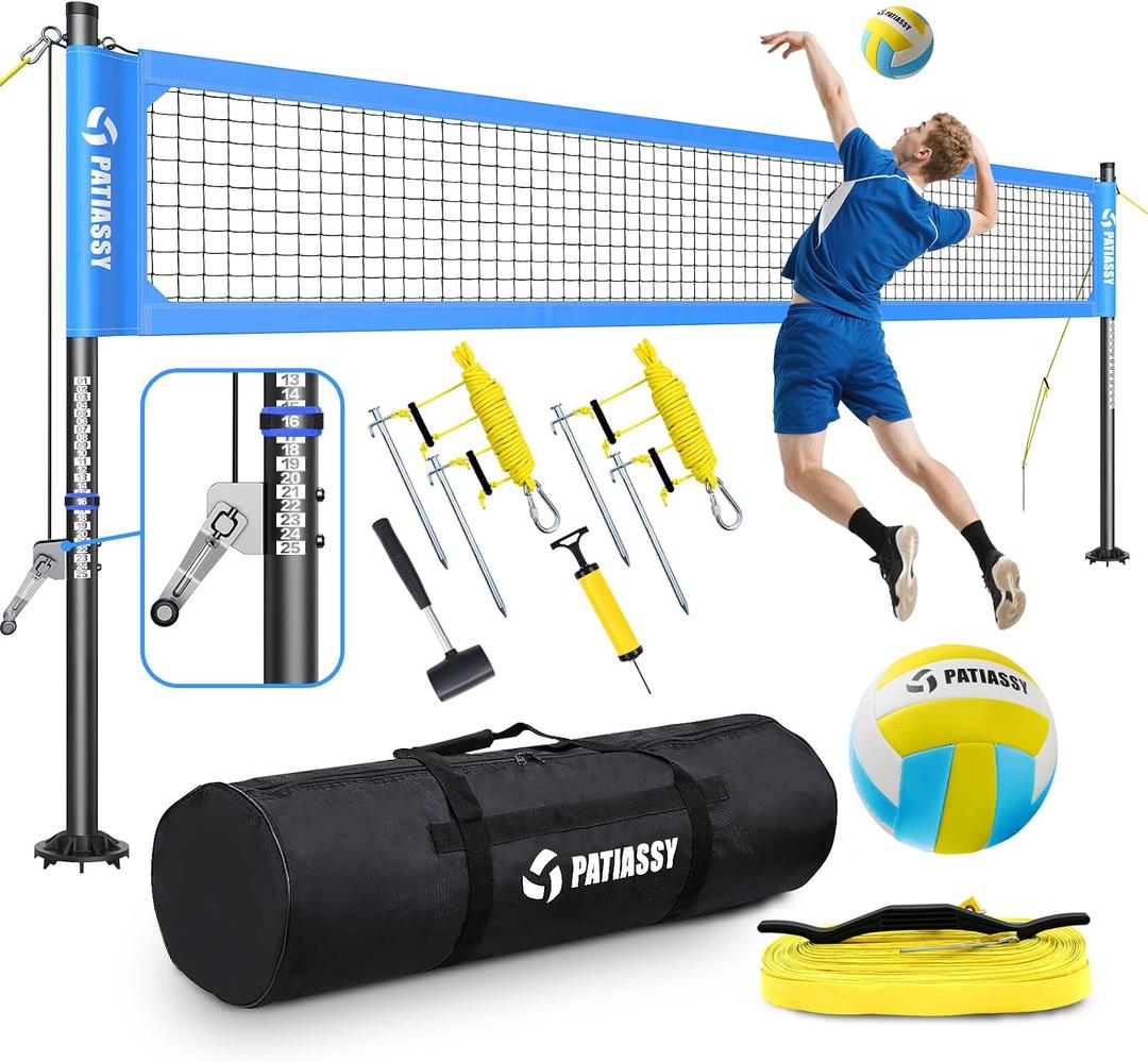 Professional Heavy Duty Volleyball Net Set for Backyard & Beach, Outdoor Net System with Steel Anti-Sag Winch, 32FT Reinforced Net, Height Adjustable Rust-Resistant Aluminum Poles, Portable Carry Bag, 32'l X 3'h Polyethylene Net