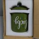Nefelibata Irish/St. Patrick's Day Green Ceramic Canister Jar - St. Patrick's Day Decor - Lucky Shamrock Canister - Buffalo Plaid Bowknot - Candy Holder - Table Centerpiece - 4.9" H x 3.7" W