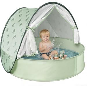 Baby Beach Tent with Pool, 3-in-1 Upgrade Pop Up UPF 50+ Sun Protection Shelter with Mosquito Net Babies Toddlers Portable Outdoor Summer Essentials for Beach, Backyard, Indoor- Green Leaves