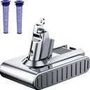 8000mAh Replacement for Dyson V6 Battery 21.6V Lithium VTC4 SV03 SV04 SV05 SV06 SV07 SV09 DC58 DC59 DC61 DC62 DC72 DC74 Absolute Animal Motorhead Slim Vacuum with 2 Filters (V6)