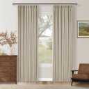 Neutral Oatmeal Pinch Pleated 100% Blackout Linen Curtains 80 Inch Length 2 Panels Set Pinch Pleat Curtains Black Out Light Blocking Room Darkening Drapes with Liner for Bedroom Living Room Window