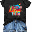 MNLYBABY Teacher Shirts for Women Teaching is My Things Shirt Teacher Life Tee Casual Short Sleeve Tops Gray, S