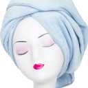 TANCANO Super Absorbent Anti-Frizz Microfiber Hair Towel Hair Wrap Curly Hair Drying Towel 23.6''x47'' Large Multifunction Towel for Bath Spa Makeup, Light Blue