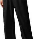 WDIRARA Women's Drawstring Waist Wide Leg Pants Casual Tie Front Pants (Black, S)