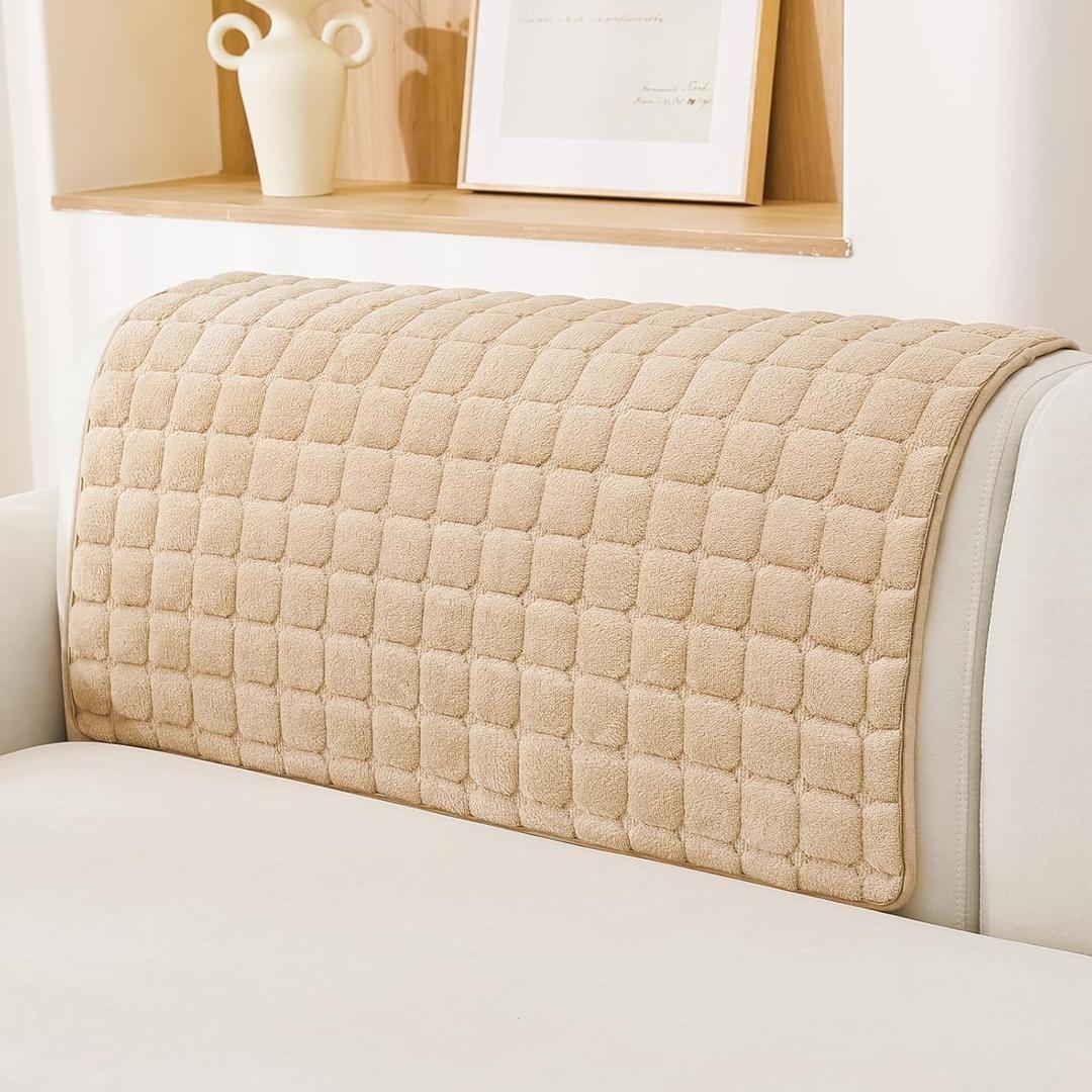 OstepDecor Couch Arm Covers, Arm Chair Covers, Headrest Backrest Armrest Covers for Dogs Cats Pet Loveseat Recliner Leather L Shaped Sofa (2 Pack 35.4" x 35.4", Khaki)