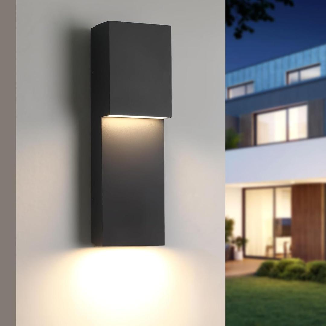 Fire Wolf Modern 16" 18W LED Outdoor Wall Sconce,Dual-Source Front Porch Light,Aluminum Modern Wall Light,3000K,Damp Environments Such as Porches,Terraces,Gardens,Indoor/Outdoor Applications, 3.38 x 5.08 x 16.06 inches