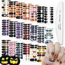 Pack of 2, WOKOTO 20 Sheets Halloween Black Gradient Nail Polish Strips Nail Stickers Full Nail Wraps Kit with Nail File Pumpkin Bat Ghost Witch Spider Halloween Nail Polish Stickers Wraps for Women Girls
