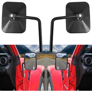 Doors Off Mirrors for 2007-2025 Jeep Wrangler JK JL 4XE Gladiator JT Aluminum Side Rear View Mirror Door Hinge Mount Accessories, Anti-shake, Durable, Black 1 Pair, Large