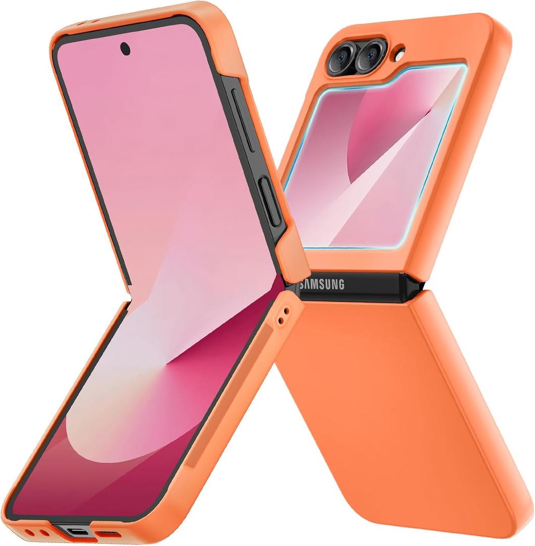 Ruky for Samsung Z Flip 6 Case, Full Body Protective Cover Hard PC Ultra Slim Anti-Scratches Shockproof Wireless Charging Phone Case for Samsung Galaxy Z Flip 6, Orange