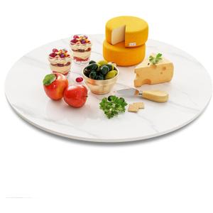 19.7" Lazy Susan Turntable – 360° Sinteredstone Silent Anti-Slip Turntable, Table Top Centerpiece for Kitchen, Pantry, Spice Rack, Refrigerator & Dining Table, White