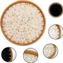 Frcctre 2 Pack Round Rattan Tray with Mother of Pearl Inlay, Rattan Serving Tray with Wooden Base, Decorative Wicker Basket for Bread Fruit Food Coffee Breakfast, Storage and Display, 2 Sizes