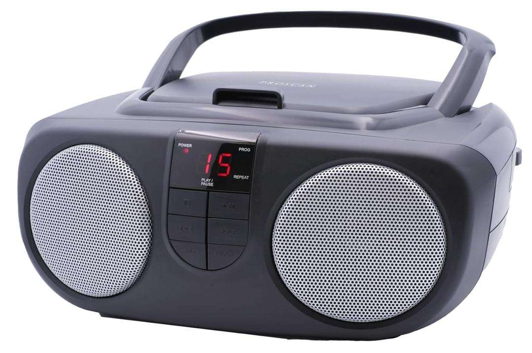 PROSCAN ELITE Portable AM/FM Radio With CD Player (BLACK) - Retro Boombox Speaker, CD Player, AM/FM Radio, AUX Audio Device Player For Home & Travel