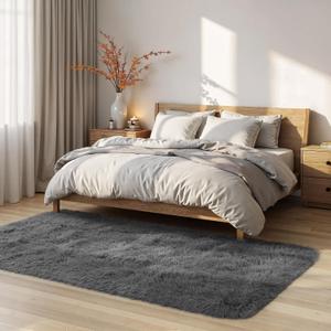 Zentavio Runner Rugs for Hallway 2x6 Shag Soft Bedroom Bedside Rugs Non Slip Fluffy Carpet for Kids Girls Boys Home Decor Aesthetic Dorm Nursery Grey