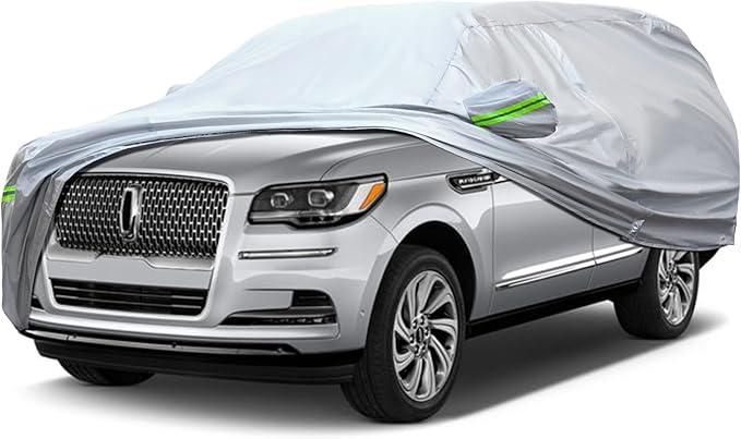 Full Car Cover Universal 6 Layers Outdoor Thicked All Weather Cover, Sunshield, Waterproof, Snow Proof, UV Proof, Scratch Proof, Bird Droppings, 6 Reflective Strips, Fits SUVs up 17 ft