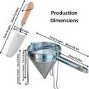 8 inch Stainless Steel Chinois Strainer with Stand, Fine Mesh China Cap Strainer with handle and Pestle for Tomato, Fruit,Soup and Jam Making.