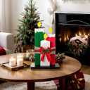 Thyle 3 Pcs Large Wooden Christmas Table Centerpiece Decorations, 15.7'' 12.6'' 9.8'' 3 Sizes Wooden Candle with Velvet Bows Farmhouse Wood Sign Decor for Home Office Crafts Table Fireplace Mantle