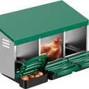 Chicken Nesting Boxes, Roll Away Nesting Box for Chickens 3 Compartment, Roll Out Egg Laying Boxes for Hens, Metal Nesting Box with Egg Collection Drawer & Protective Lid, Green