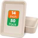 ECOLipak 50 Pack 14 Inch Disposable Food Crawfish Trays, Compostable Large Paper Plates, Disposable Thanksgiving Trays for Serving Food, Turkey, BBQ, Seafood Boil Party Supplies(Nature)