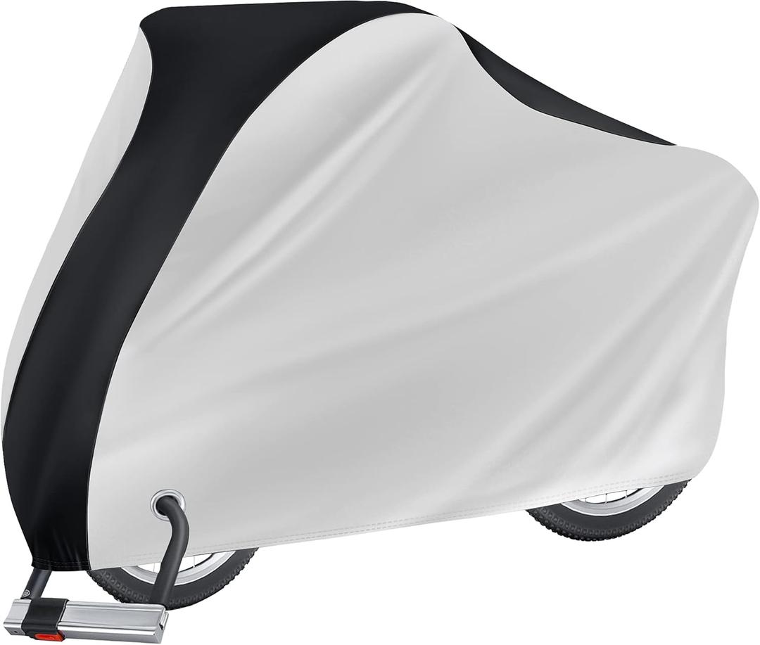 Puroma Bike Cover for 1 bike, 190T Outdoor Waterproof Bicycle Covers Rain Sun UV Dust Wind Proof with Lock Hole for Mountain Road Electric Bike (Silver & Black) (79'' L x 28'' W x 43'' H) Puroma Bike Cover for 1 bike, 190T Outdoor Waterproof Bicycle Covers Rain Sun UV Dust Wind Proof with Lock Hole for Mountain Road Electric Bike (Silver & Black) (79'' L x 28'' W x 43'' H)