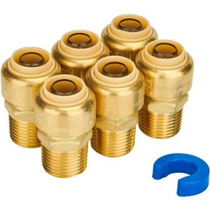 SUNGATOR 6-Pack Male Adapter 1/2 Inch by 1/2 Inch, Straight Connector Plumbing Fitting, Push Fit PEX Fittings with Disconnect Clip, Push-to-Connect Copper, CPVC, No Lead Brass Pipe Fittings