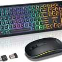 Wireless Keyboard and Mouse Combo, Rechargeable Rainbow LED Light Up Keyboard and Mouse 2.4GHz Quiet Mouse and Keyboard for Mac, Windows, Laptop, PC Xbox PS4 PS5 (Office/Gaming) (Wireless)