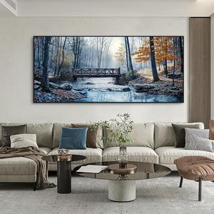 yiijeah Large Wall Art for Living Room - Canvas Framed Artwork for Bedroom Mountain Forest Landscapes Village Bridge Prints Modern Wall Decor - 70x31 Inches