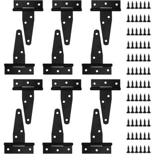 6 Pack 3 Inch T Strap Hinges, Shed Door Gate Hinges, Heavy Duty Black Outdoor Tee Hinge for Wooden Fences, Barn Door Gates Hinge for Shed Door Hardware