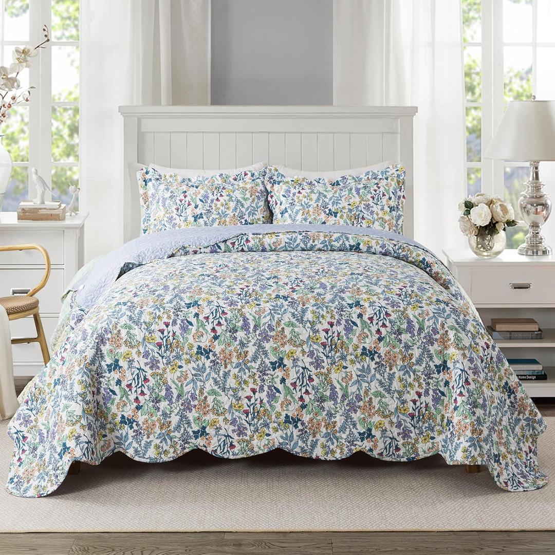 Travan 3-Piece Quilt Set Quilted Bedspread Lightweight Coverlet Set Garden Style Floral Printed Oversized Quilted Bedding Set for All Season, Secret Garden, King Size