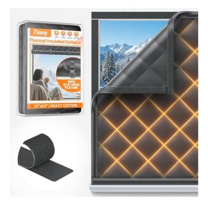 Window Insulation Kit for Winter 39"x63" Cold Weather Thermal Curtain with Heavy Cotton, Insulated Window Cover for Winter & Windows Draft Blocker for Winterizing Windows in Home RV Basement–Black