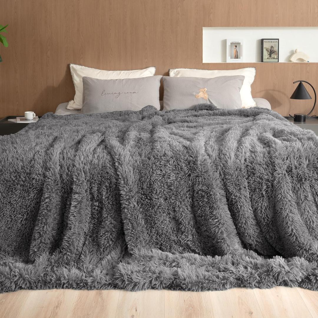 Pawque King Size Blanket - Faux Fur Sherpa Fleece Super Soft Fluffy Throw Blankets, Luxury Oversized Blankets Gift for Women Sofa Couch Bed, Breathable & Washable, Grey 90x108 inches
