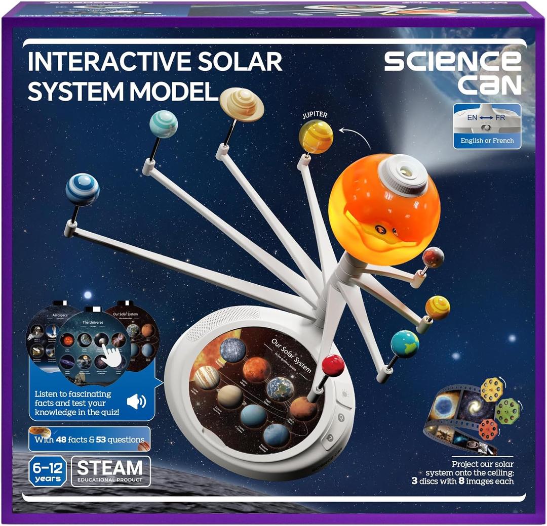 Science Can Solar System for Kids, Interactive Talking Solar System Model, STEM Planetarium Projector with 8 Planets, Space Toys Gift for Age 6-12 Boys & Girls, Classroom & Home Astronomy Learning (White)