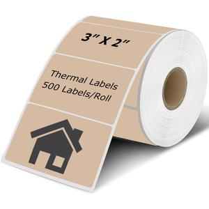 3" x 2" Thermal Labels Stickers Brown, Thermal Printer Shipping Stickers, Multipurpose Inventory Self-Adhesive Direct Thermal Label for Small Business (500 Labels/Roll)