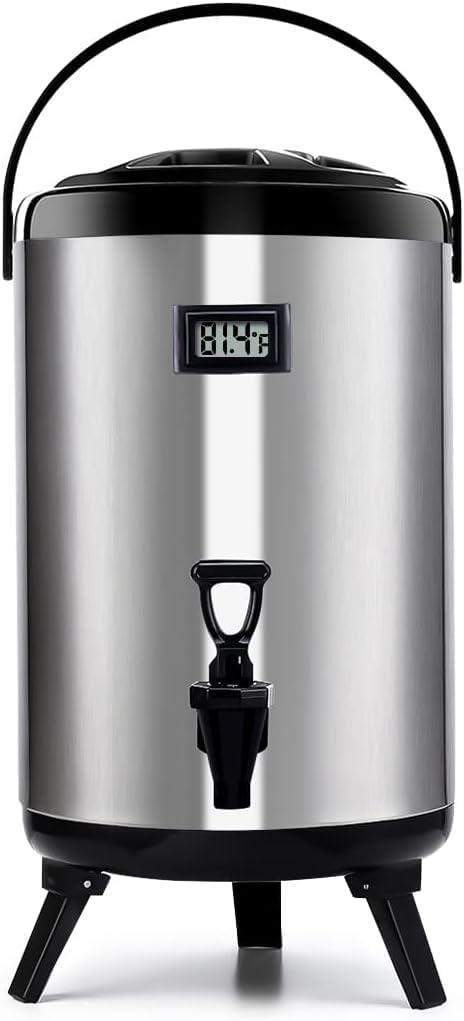 Hot Beverage Dispenser, Stainless Steel Insulated Beverage Dispenser Cold and Hot Drink dispenser with Thermometer3.2-Gallons 12 Liters Water Dispenser with Spigot for Tea & Coffee