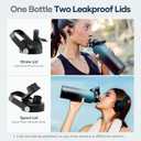 BUZIO Water Bottle with Straw Lid and Flex Cap, 40oz Double Vacuum Stainless Steel Water Flask, Cold for 48 Hrs Hot for 24 Hrs Simple Thermo Canteen Mug, Indigo Black