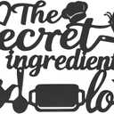 The Secret Ingredient is Love Metal Wall Art Sign, 16.58.5 Inch Farmhouse Kitchen Wall Decor with Heart & Kitchenware Pattern, Rustic Black Quote Sign for Dining Room Cafe Pantry Housewarming Gift Indoor Outdoor Hanging Decor