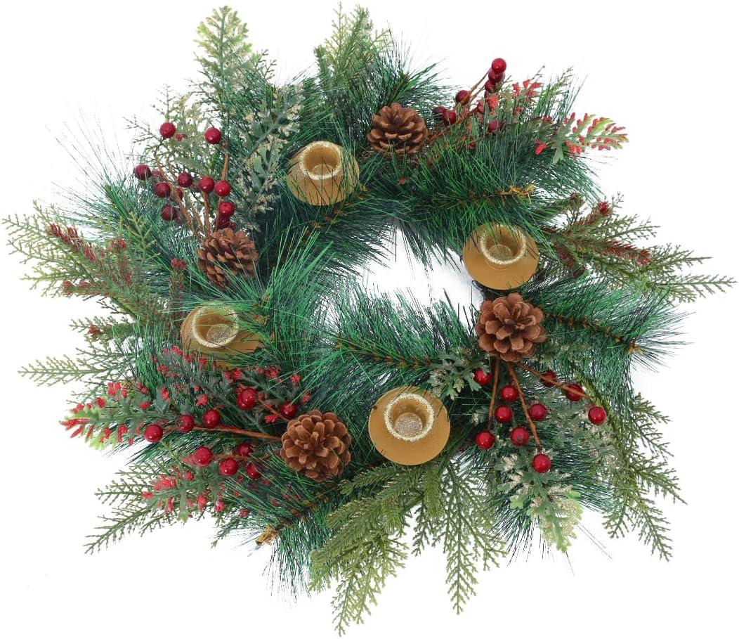 Seasons Candle Holder Wreath, Christmas Advent Centerpiece Decor,18 inch Candle Wreath Decorations for Table Indoor Home & Church