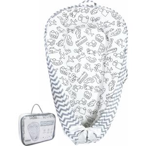 Baby Lounger | Organic Cotton Infant Lounger | Reversible, Adjustable & Portable Floor Lounger |Supervised Use | Soft, Breathable, Washable Cover - Star Collection (Travel Gray)